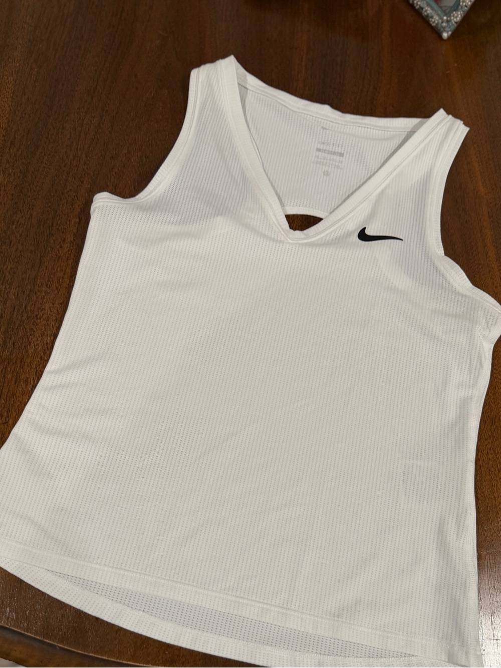 Nike White V-Neck Athletic Tank with Black Swoosh